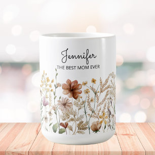 Monogram Bästa Mamma Vattenfärg Vildblomma Blommig Kaffemugg