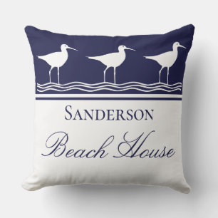 Monogram Beach house navy Blue Sandpipers Kudde