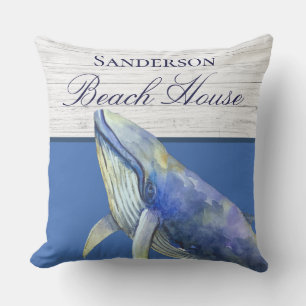 Monogram Beach House navy blue val water color Kudde