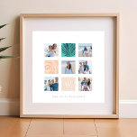 Monogram Beach-tema för fotokollage i anpassningsb Poster<br><div class="desc">Vår moderna och minimala poster av fotostödraster är perfekt för att visning dina speciella fotominnen i familjen. Utformningen har en 9-kvadratisk rutnätslayout med 6 rutor för att visning dina egna speciella fotominnen. Den vita minimala layouten är perfekt för att komplettera valfri rumsdekoration. Kollaget har en kvadrat med en säsongsbunt med...</div>
