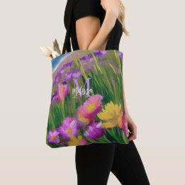 Monogram Beach Vild Flowers Watercolor Blommigt Ar Tygkasse