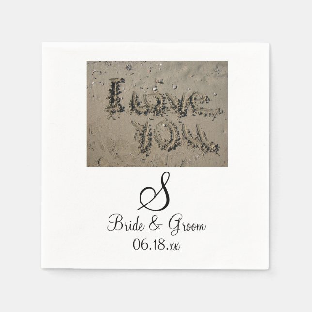 Monogram Beach Wedding Bride Groom Namn Datum Napk Pappersservett (Framsidan)