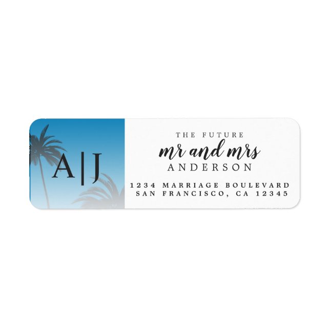 Monogram Beach Wedding Returadress Etikett (Framsidan)