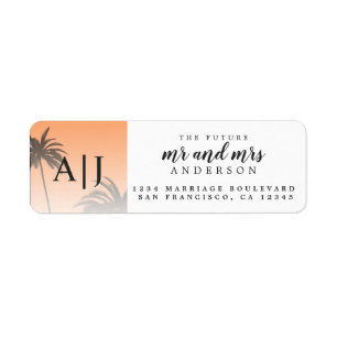 Monogram Beach Wedding Returadress Etikett