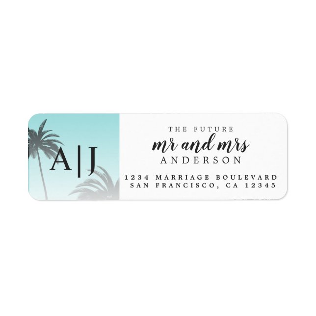 Monogram Beach Wedding Returadress Returadress Etikett (Framsidan)