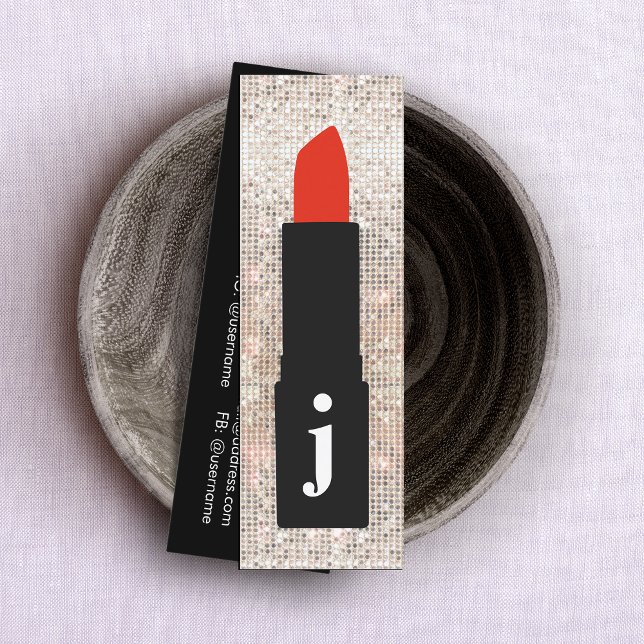 Monogram Beauty Sequin Cute Makeup Artist Lipstick Mini Visitkort (Skapare uppladdad)