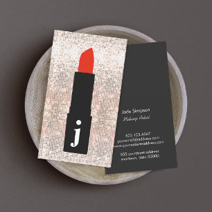 Monogram Beauty Sequin Cute Makeup Artist Lipstick Visitkort