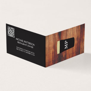 Monogram Beer Glass Trä Background QR-kod Visitkort