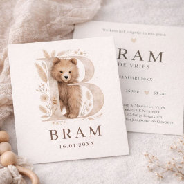 Monogram Beer Neutraaal Bosdier Jongen Geboorte Kort