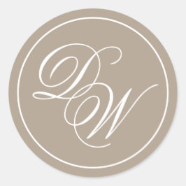 Monogram Beige Elegant Vita Kalligrafi Initialer Runt Klistermärke