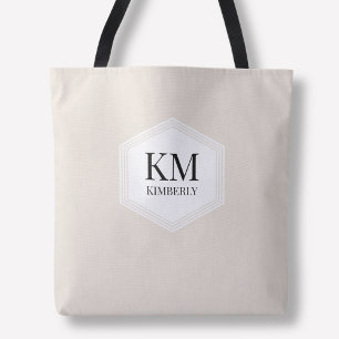 Monogram Beige Enkel Neutral Modern Anpassat Namn Tygkasse