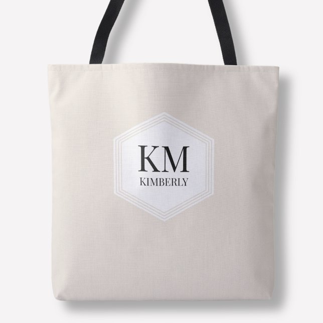 Monogram Beige Enkel Neutral Modern Anpassat Namn Tygkasse (Monogram Beige Simple Neutral Modern Custom Name Tote Bag)