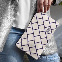 Monogram Beige & Navy Blue Stylish Trellis Pattern
