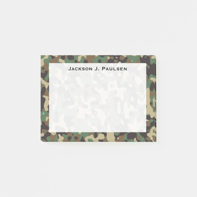 Monogram Beige, Tan, Brown, Grönt, Grått Camouflag Post-it Block (Framsida)
