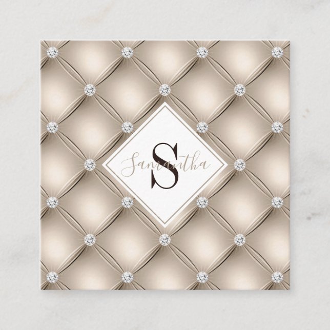 Monogram Beige Tuffad Mönster Frisyr Och Smink Fyrkantigt Visitkort (Framsida)