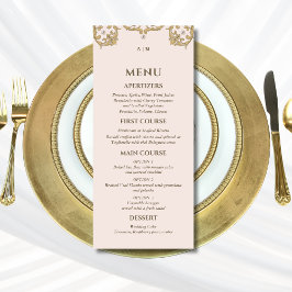 Monogram Beige Victorian Vintage bröllop Menu Meny