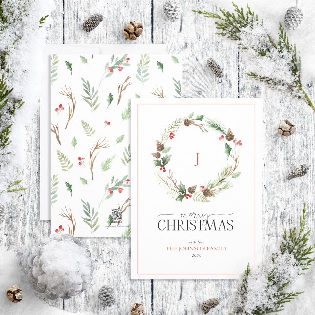 Monogram Berry Pinecone Wandan God jul Julkort (Skapare uppladdad)