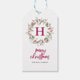 Monogram Berry Wandeand Calligraphy God jul Presentetikett