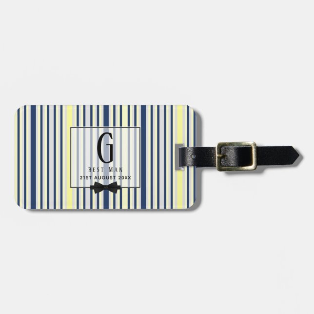 Monogram BEST MAN Marskalkars Groomsman Navy Gult Bagagebricka (Horisontell Framsida)