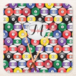 Monogram Billiard Bassäng Boll Design Underlägg Papper Kvadrat