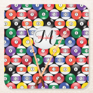 Monogram Billiard Bassäng Boll Design Underlägg Papper Kvadrat