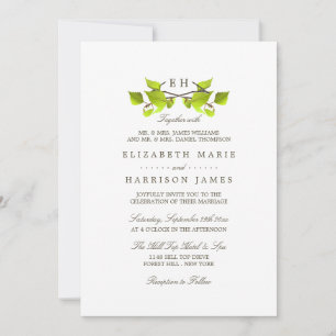 Monogram Birch Träd Gren Bröllop Inbjudningar