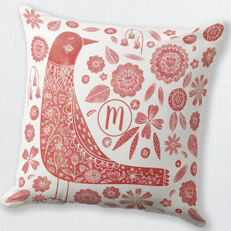 Monogram Bird Red White Kudde