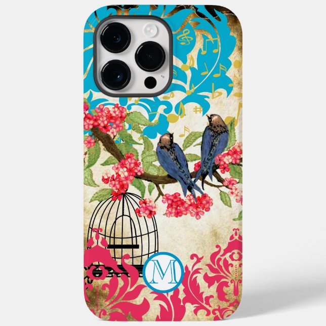Monogram Birdcage Bird Damask iphone case (Baksida)