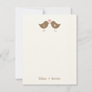 Monogram Birds Bröllop - platta tackkort - sent Anteckningskort