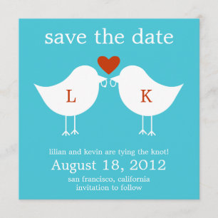 Monogram Birds sparar datumkortet - turkos Spara Datumet