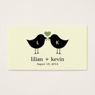 Monogram Birds Wedor Favor Märkres - Sage Visitkort