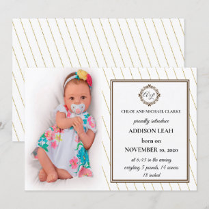 Monogram Birth-meddelande Inbjudningar