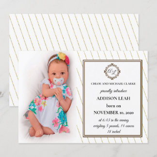 Monogram Birth-meddelande Inbjudningar