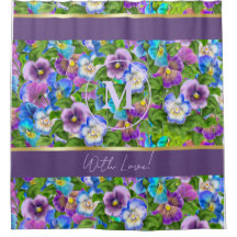 Monogram Birthday Pansy Violet Flowers Watercolor