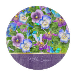 Monogram Birthday Pansy Violet Flowers Watercolor