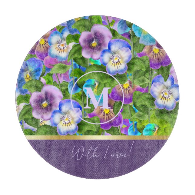 Monogram Birthday Pansy Violet Flowers Watercolor (Framsidan)
