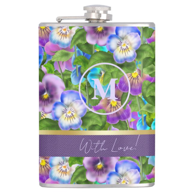 Monogram Birthday Pansy Violet Flowers Watercolor Fickplunta (Framsidan)
