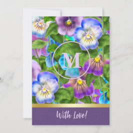 Monogram Birthday Pansy Violet Flowers Watercolor Inbjudningar