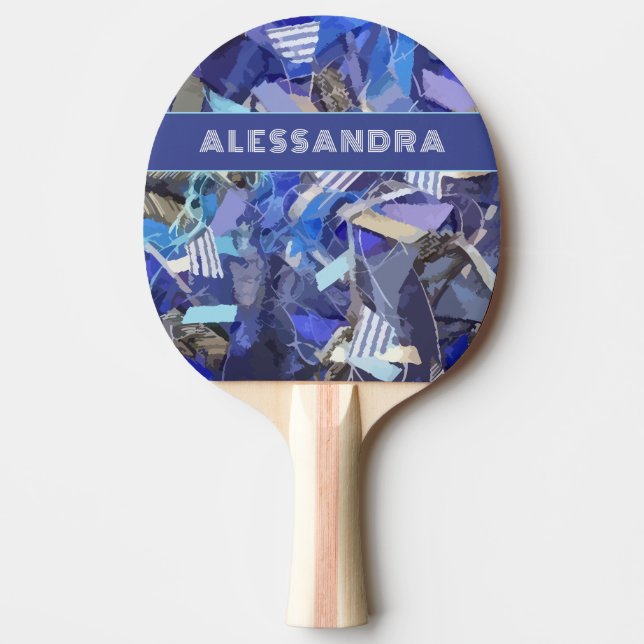 Monogram blå abstrakt mönster rand lila vit pingisracket (Framsidan)