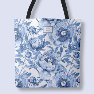 Monogram Blå Blommig Brudtärna Blomma Shopping Tygkasse