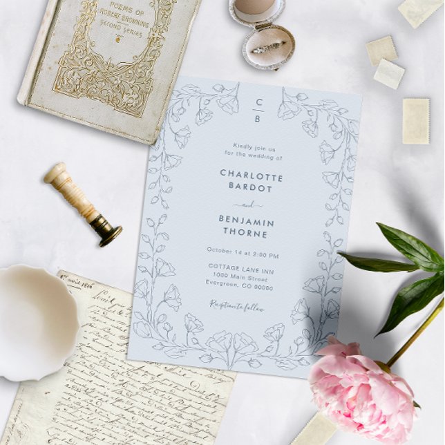 Monogram blå bröllopsinbjudan inbjudningar (Skapare uppladdad)