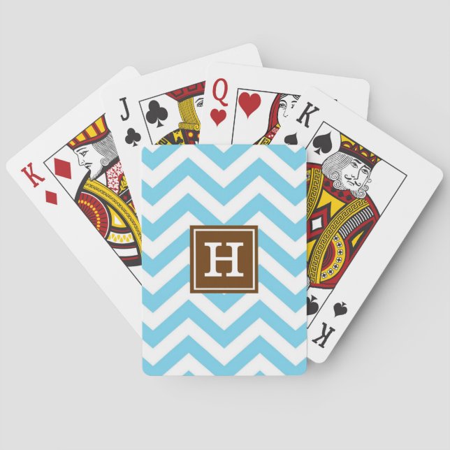 Monogram Blå Chevron Spelkort (Baksidan)