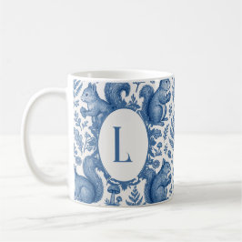 Monogram Blå Chinoiserie Fransk Toile Skogsmark Kaffemugg