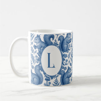 Monogram Blå Chinoiserie Fransk Toile Skogsmark Kaffemugg