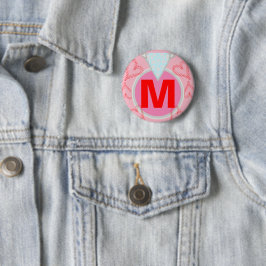 Monogram Blå Diamant Röda Hjärtan Knapp