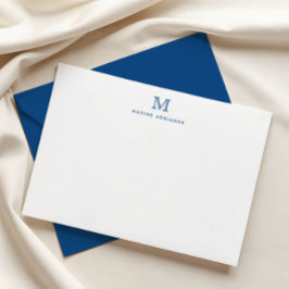 Monogram - blå, enkel, klassisk, formell Elegant Anteckningskort