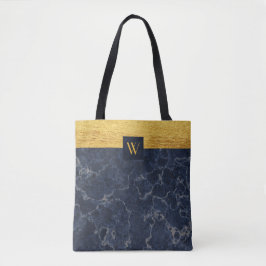 Monogram Blå Falsk Marmor & Guld Textur Mönster Tygkasse