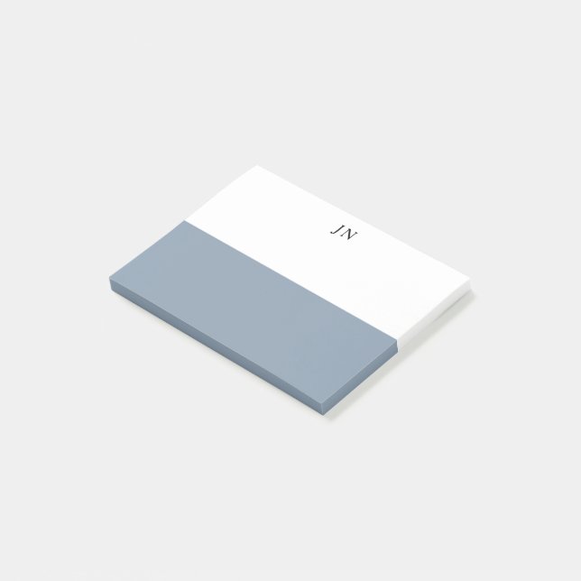 Monogram Blå Grå Vit Färgbalksdesign Post-it Block (Vinklad)