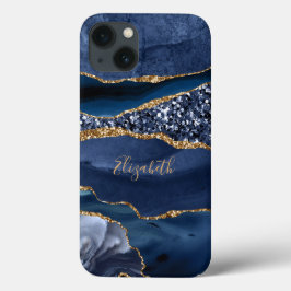 Monogram Blå Guld Glitter Agat Marmor Trendig