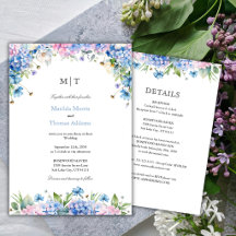 Monogram Blå Hortensia Kant Bröllop Allt-i-ett 